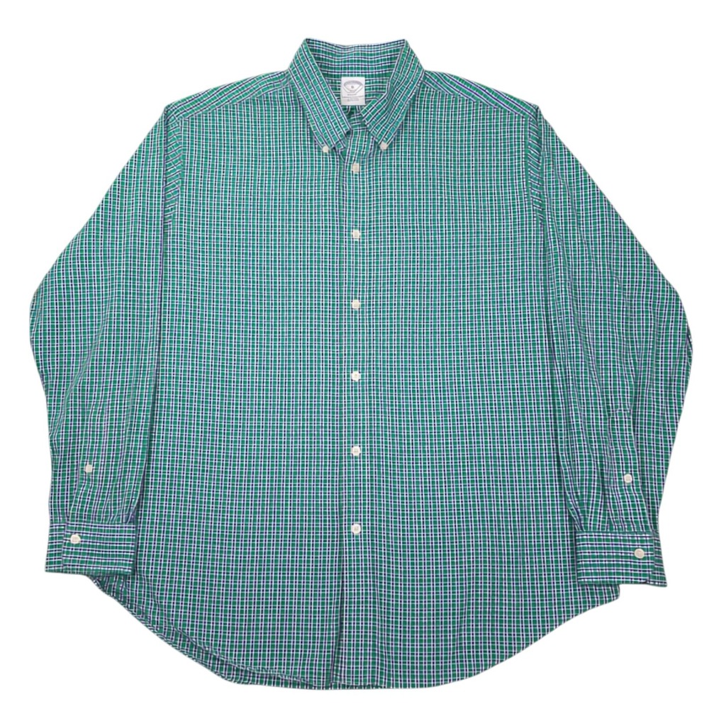 Brooks Brothers Shirt Mens XL Green Regent Long Sleeve Micro Check Button Down